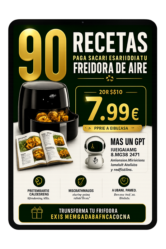 +90 Recetas para Freidora de Aire + Asistente IA 24/7 SÓLO POR HOY 7.99 €